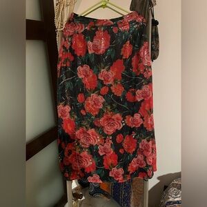 J.Peterman Floral Black and Red Sequined Maxi Women's Skirt